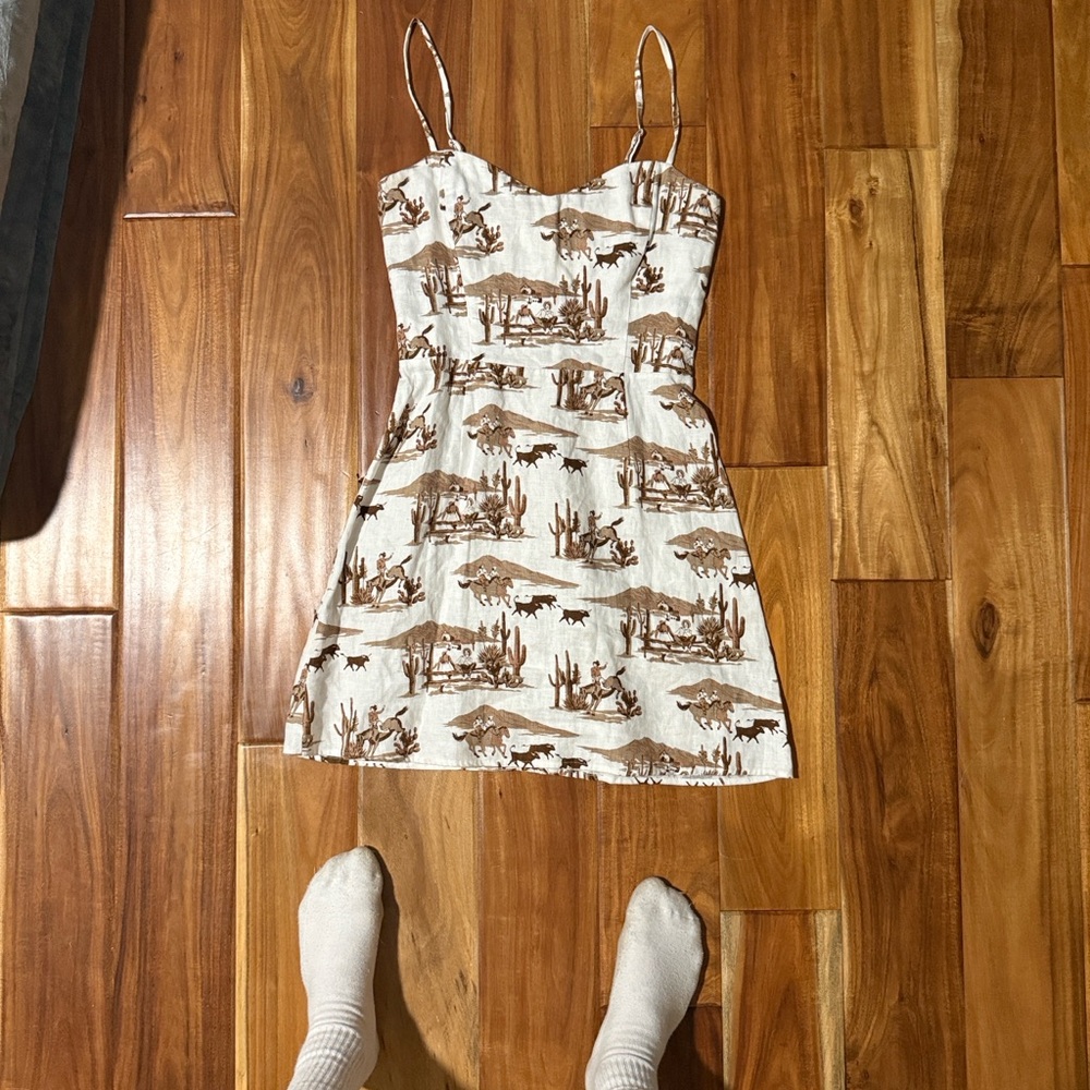 Reformation White and Brown Printed Dress